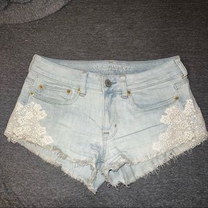 Jean shorts with lace detail